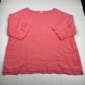 Eileen Fisher Irish Linen Tunic Shirt Coral Boxy Boho 3/4 Sleeve Lagenlook Top S